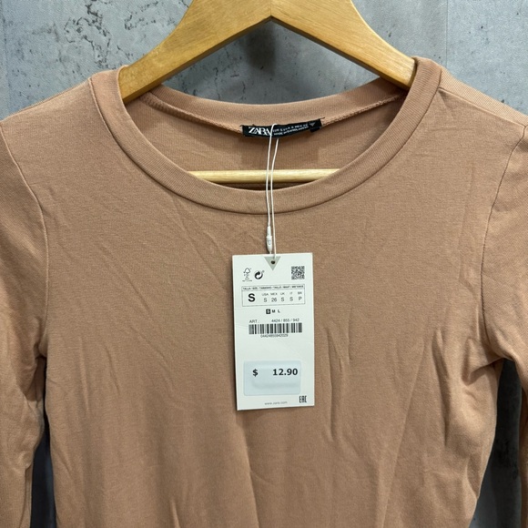 ZARA Women's Tan Long Sleeve Crop Top - Picture 3 of 4